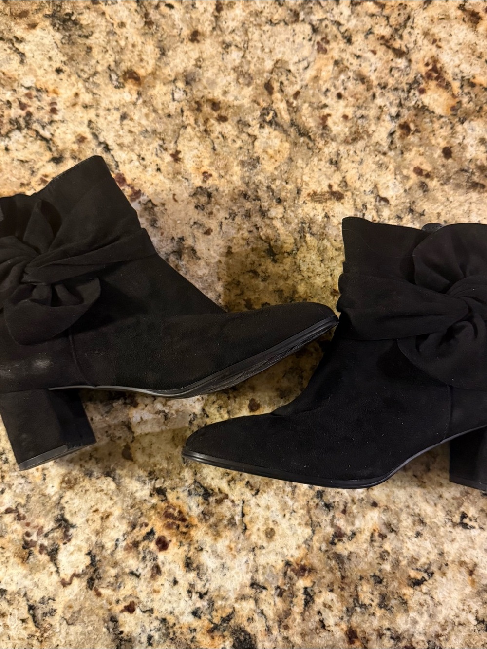 Lane Bryant Black Suede Ankle Booties with Bow Accent